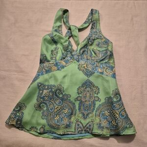 Tibi women's 4 silk tank top, side open zipper fully lined blue green NWT